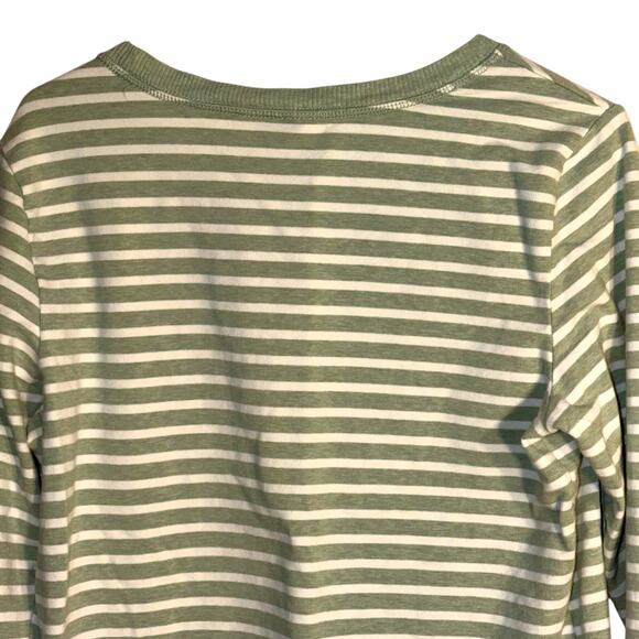 Karen Scott Sport Sage Green & Cream Striped 3/4 Sleeve Top Women’s Medium - Picture 4 of 7